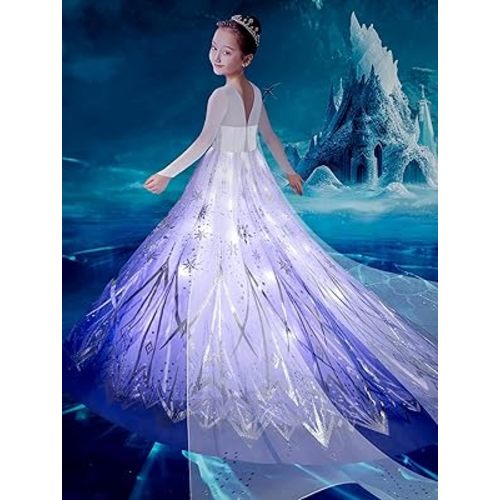 Princess Costume for Girls, RGB LED Light Up Syncs Music App Control, Toddler Princess Dress Up Halloween Costume