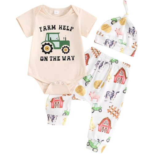 Fiomva Newborn Baby Clothes Outfits Boy Funny Letter Short Sleeve Onesie Romper+Long Pants Set Infant Summer Clothing
