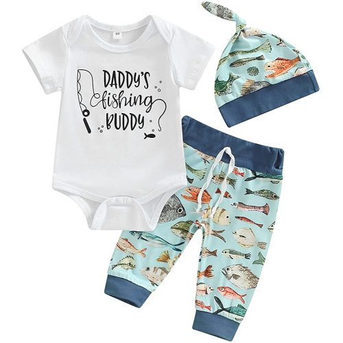 Kayotuas Newborn Baby Boy Girl Clothes Cute Romper Bodysuit and Pants with Hat Western/Ocean 3 Piece Coming Home Outfits