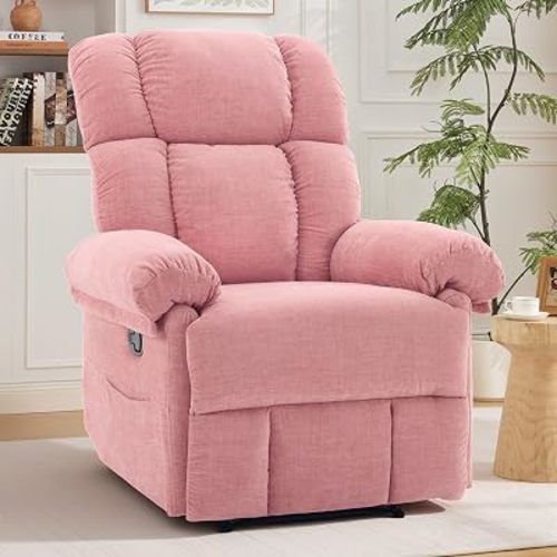 Korser Recliner Chair, Living Room Chairs for Adults, Thick Upholstered Manual Recliner with Side Pockets, Small Recliner for Small Spaces, Lounge Chair for Nursery Bedroom Apartment RV, Chenille