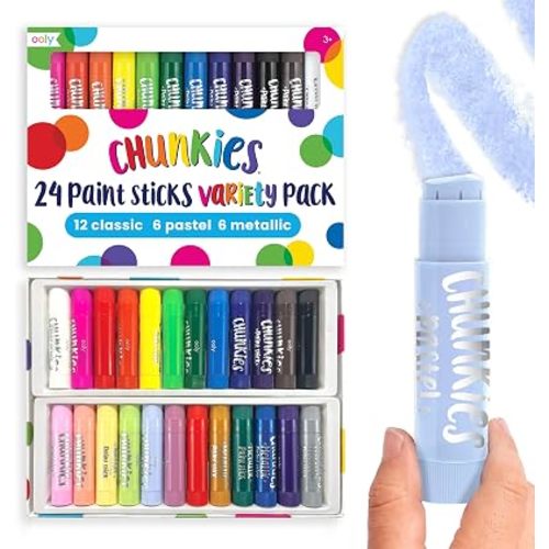 Ooly Chunkies 24 Paint Sticks For Kids, Tempera Paint Sticks Variety Set, Includes Classic, Pastel & Metallic No Mess Quick Drying Colors