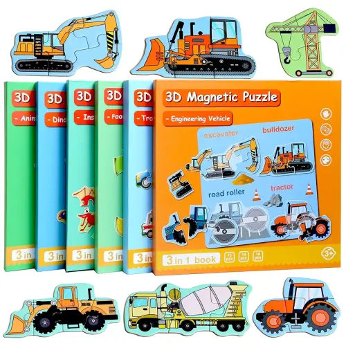 Magnetic Puzzles for Kids Ages 1-3, Travel Toddler Puzzles Ages 2-4 Year, Excavator Refrigerator Magnet for Kids Learning Gift for Road Trip