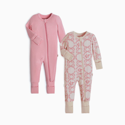Tiny Kind Bamboo Viscose Convertible Footie (2 Pack) - Pink Bows/Pink, Newborn