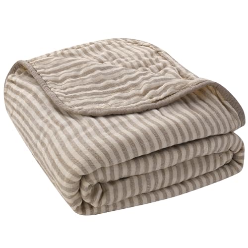 Ultra Soft Muslin Baby Blanket - Made with Organic Cotton, Gender Neutral Warm Coffee Striped Jacquard, Swaddle & Crib Quilt, 43x43 Inches (Horizon Dune)