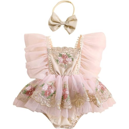 Baby Girl Romper Dress Lace Tulle Tutu Bodysuit Jumpsuit Flowers Embroidery Skirt Infant Girl Spring Summer Clothes