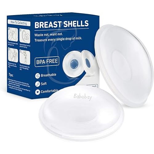 Babebay Breast Shells, Milk Collectors for Breastfeeding, Protect Sore Nipples, Collect Breastmilk Leaks, Soft Silicone Material, Reusable, 2 PCS