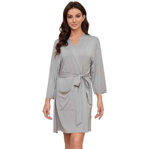 HEARTNICE Robes for Women Lightweight Short Knit Kimono Knee Length Bathrobe for Womens Soft 3/4 Sleeves Summer Sleepwear