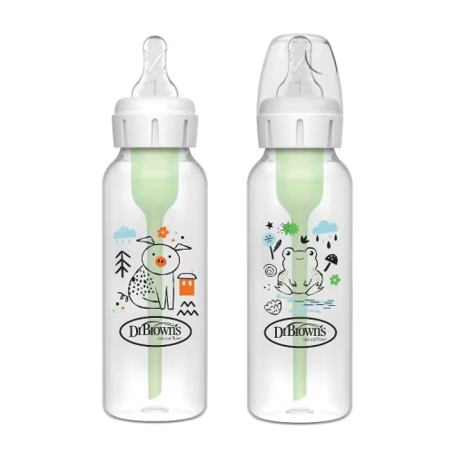 Dr. Brown's Anti-Colic Options+ Narrow-Neck Baby Bottle - Pig & Frog Deco - 8 fl oz/2pk