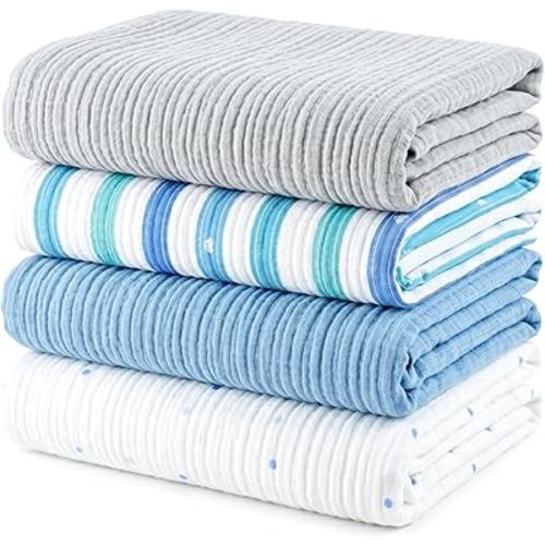 Muslin Swaddle Blankets for Newborns, 4 Pack Multipurpose 100% Organic Cotton, Ultra Soft Breathable Receiving Blanket 47 x 47 inches, Swaddle Wrap for Baby Boys & Girls