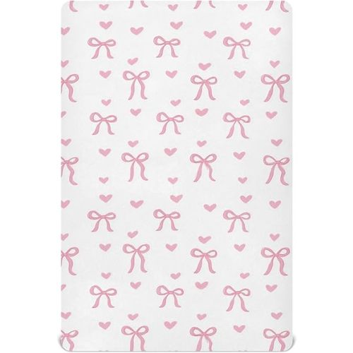 Pfrewn Crib Sheets for Boys Girls Aesthetic Pink Ribbon Bow Fitted Crib Sheet for Mini Crib Mattress Stretch Soft Toddler Baby Playard Sheet,39x27IN