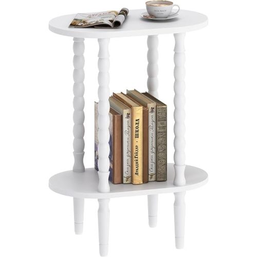 TUTOTAK Narrow Side Table with Solid Wood Legs, Small Oval End Table
