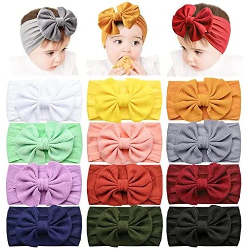 12 PCS Baby Nylon Headbands Hairbands Hair Bow Elastics for Baby Girls Newborn Infant Toddlers Kids