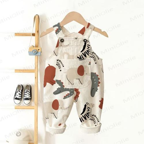 Baby Toddler White Animal Woven Overalls