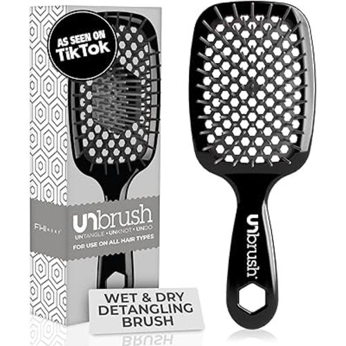 FHI Heat UNbrush Detangling Brush for Pain-Free Brushing on All Wet or Dry Hair Types — Durable DuoFlex Anti-Static Bristles, Lightweight Handle, Vented Hair Brush