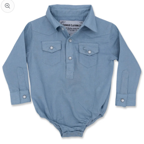 Light Denim Long Sleeve Pearl Snap Onesie – Cowkid Clothing Company
