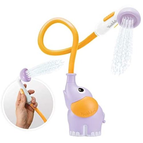 Yookidoo Elephant Baby Bath Shower Head - Gentle Water Pump and Trunk Spout Rinser - Bathtub Toy for Newborn Babies in Tub Or Sink (Purple)