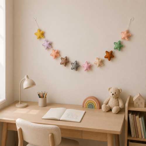 Colorful Star Nursery Garland, Felt Star Banner, Baby Room Wall Decor, Rainbow Star Garland, Kids Room Decoration, Nursery Wall Hanging