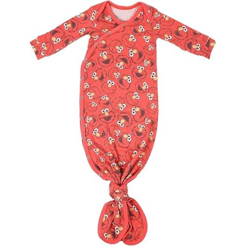 Copper Pearl Baby Gown - Knotted Newborn Sleepers for Baby Boy and Girl, Soft Stretchy Long Sleeve Infant Gowns with Bottom Tie and Hand Mittens, Perfect Hospital Coming Home Outfit (Elmo)