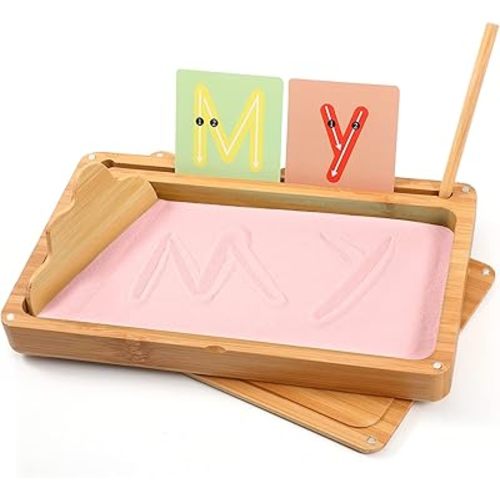 Montessori Sand Tray with Lid - Wooden Sand Tray for Kids - Pink