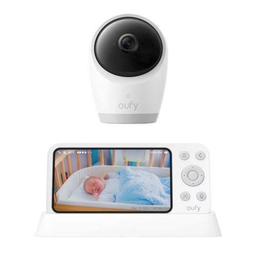 eufy Baby Monitor and Charging Base with 4K Camera - White: Wi-Fi Enabled, Night Vision, 2-Way Talk, High-Definition Screen