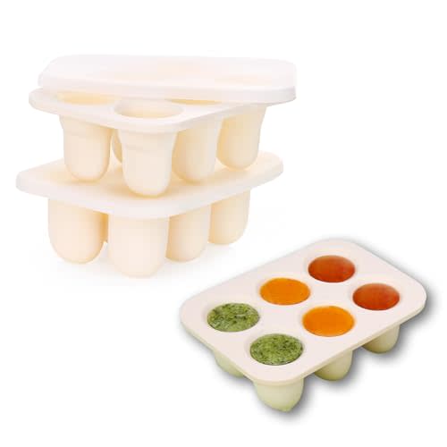 ZUCOOP Baby Food Freezer Tray with Lid 2 Pack, Silicone Breastmilk Popsicle Mold, Baby Food Storage Container, Ice Cube Maker for Homemade Baby Meals (Carnation)