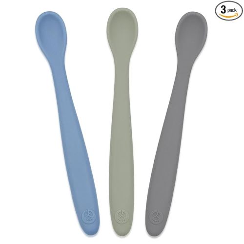 WeeSprout Silicone Baby Spoons - First Stage Infant Feeding Utensils With Soft-Tip, Bendable Kitchenware for Parent & Self-Feeding, Ultra-Durable, Dishwasher Safe, Travel Case, Set of 3