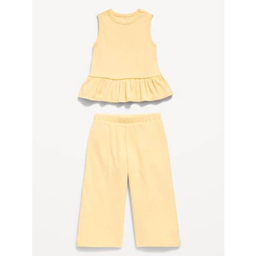 Sleeveless Ribbed Peplum Top and Pants Set for Baby
