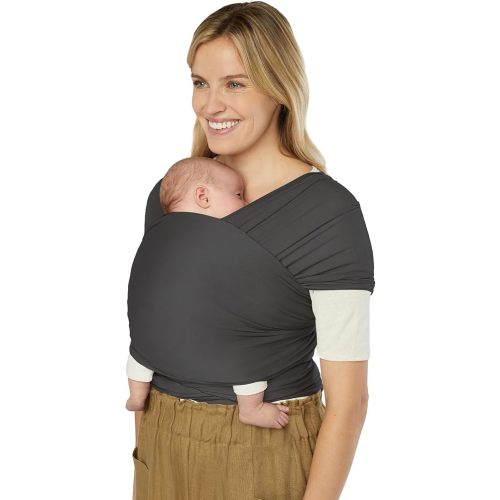 Ergobaby Sustainable Knit Aura Baby Carrier Wrap for Newborn to Toddler (8-25 lbs) - Comfortable, Ergonomic, & Ultra-Soft Newborn Wrap Carrier - One Size Fits Most - Rayon, Soft Black