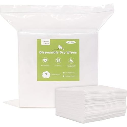 Disposable Dry Baby Wipes, Ultra Soft Gentle Cleansing Cloths for Adults, IncontinenceCare, Baby Care, Cleansing Wipes 11.8"x11.8" Lint Free Wipes 50 Count