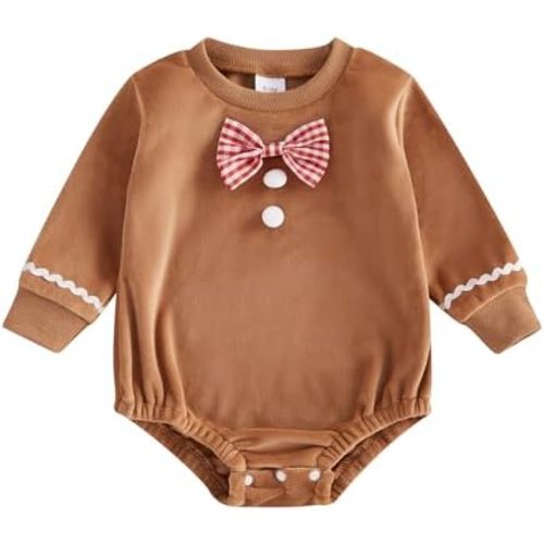 Baby Gingerbread Outfit Newborn Girl Gingerbread Man Fleece Romper Infant Christmas Xmas Warm Outfits