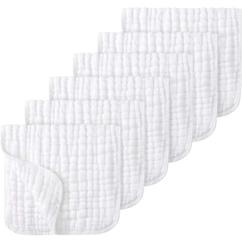 Totowood Muslin Burp Cloths Large 100% Cotton Hand Washcloths for Babies, Baby Essentials 6 Layers Extra Absorbent and Soft Boys & Girls Baby Rags for Newborn Registry (White)