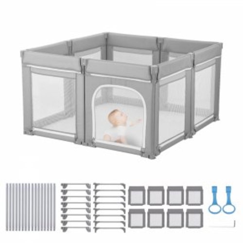 VEVOR Baby Playpen, 47.2″ x 47.2″ Foldable Toddlers Playpen, Indoor/Outdoor Baby Fence Play Yard with Zippered Door & Soft Breathable Mesh, No-Gap Toddlers Activity Center for 6 -24 Months Babies