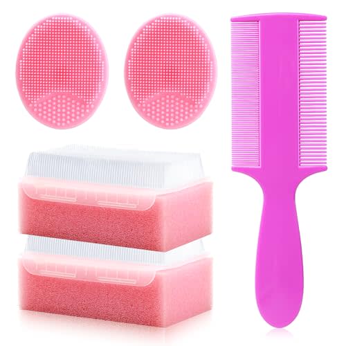 Cradle Cap Brush for Babies, 5Pcs Cradle Cap Treatment Set with Soft Bristle Brushes Silicone Scrubber Long Comb for Newborn Bathing Essentials Baby Brush and Comb Set (Pink)