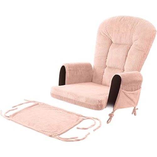 Boshen 5PCS Glider Rocker Replacement Cushions with Storage Side Pockets, Thickened 3.5IN Seat & Supportive Striped Plush Rocking Chair Cushion Set with Ottoman for Indoor Nursery, Pink