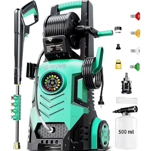 2026Upgraded Pressure Washer 5000PSI with Adjustable Touch Screen 8 Level, 34" Tall, 4 Quick Connect Nozzles,Inlet Hose&Filter&500mlFoam Cannon for Cars/Fences/Driveways/Home Cleaning,Green