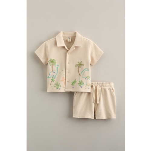 Embroidered Knit Shirt & Shorts Set