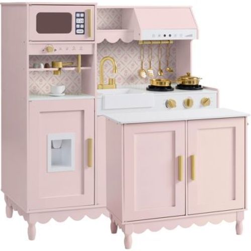 Best Choice Products Kids Play Kitchen Set w/ Espresso Machine, Ice Maker, Storage Island & Accessories - Pink Cottage