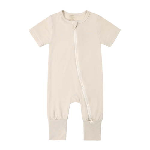 AJIWYH Baby Zipper Footless Romper Toddler Boys Girls Bamboo Viscose 2 Way Zip Up Jumpsuits (Beige,3-6 Months)