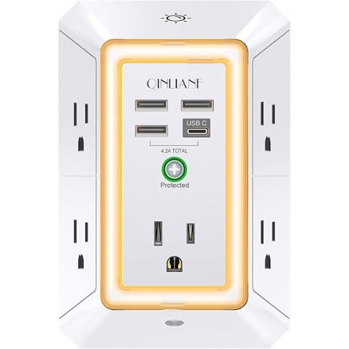 Wall Charger, Surge Protector, QINLIANF 5 Outlet Extender with 4 USB Ports