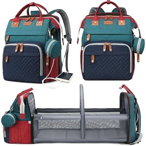 Astro alan Baby Diaper Bags with Changing Station, Waterproof Diaper Bag Backpack for Moms Dads with USB Charging Port, Baby Shower Gifts, Large Capacity diaper backpack, Red-Green-Blue