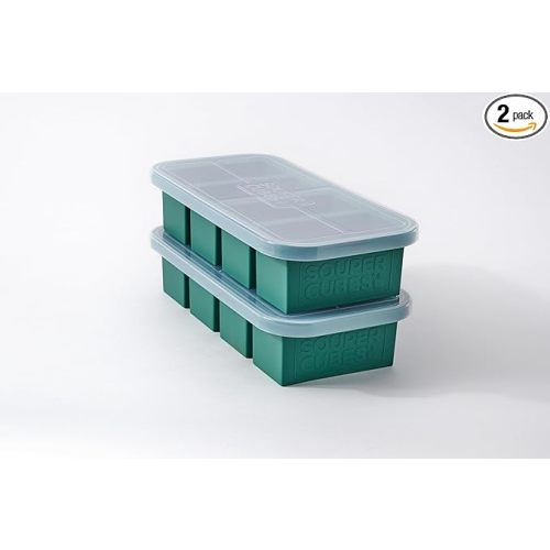 Souper Cubes 1 Cup Silicone Freezer Tray with Lids, Perfect for Storing Broth, Leftovers, Rice, Sauce and More, Silicone Soup Freezer Molds for Meal Prepping - Kale - 2-Pack