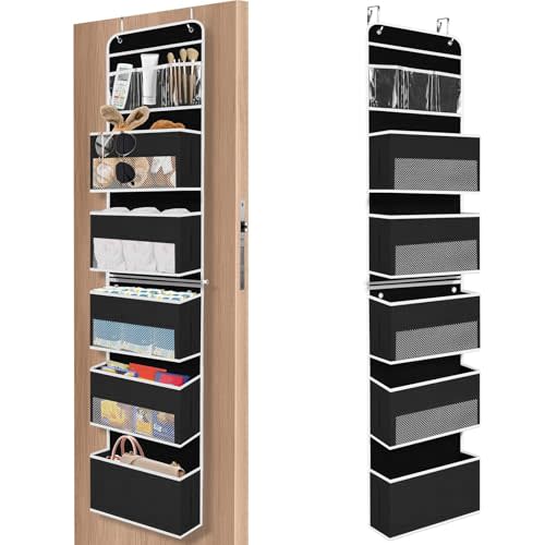 6-Tier Over The Door Organizer Hanging Storage Organizers with Clear Window 40lb Large Capacity Room Organizer for Pantry Bathroom Nursery Closet(Black)