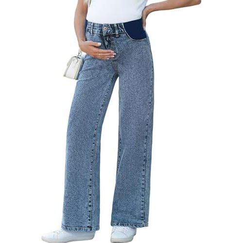 BLENCOT Maternity Jeans for Women Wide Leg Pregnancy Pants