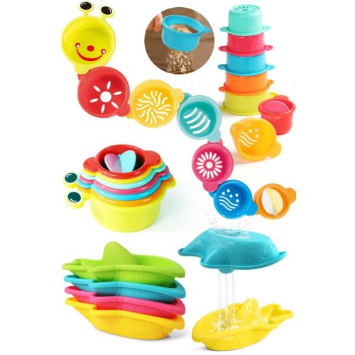 11 PCS Toddler Bath Toys for Kids Ages 1-3 Baby Shower Toys Mold Free Bathtub Toys for 12-18 Months Pool Water Table Sand Toys Stacking Cups & Floating Boats for Kids 2-4 Christmas Stocking Stuffers