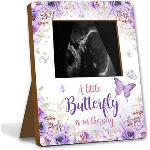 ALodr Butterfly Baby Shower Decorations, Butterfly Baby Shower Sign Picture Frame, Girl Decor for Gender Reveal, Pregnancy Milestone Keepsake, Pregnancy Announcement Sonogram Photo Frames