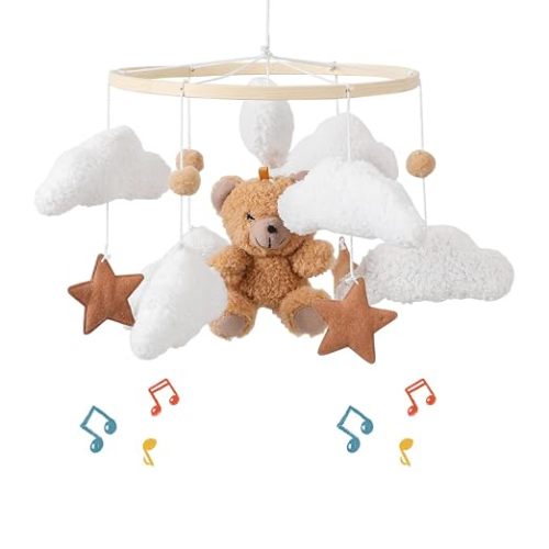 let's make Baby Mobile for Crib Bear Cloud Crib Mobile Handmade Furry Nursery Mobile Gender Neutral Crib Toy Hanging for Nursery Decor Accessories