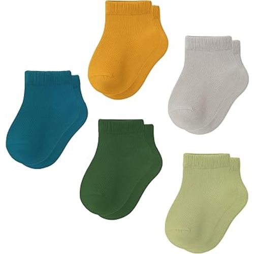 Baby Toddler Ankle Socks 5 Pairs | Soft Cotton Crew Socks for Boys & Girls | Newborn Infant Kids Breathable Seamless Sock Set