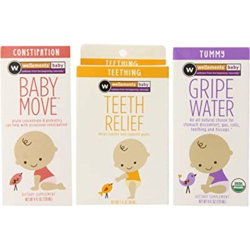 Wellements Organic Baby Remedy Essentials Pack of 3( (1) Baby Constipation Support 4 Fl Oz, (1) Baby Tooth Oil 0.5 Fl Oz , (1) Gripe Water 4 Fl Oz -Packaging May Vary