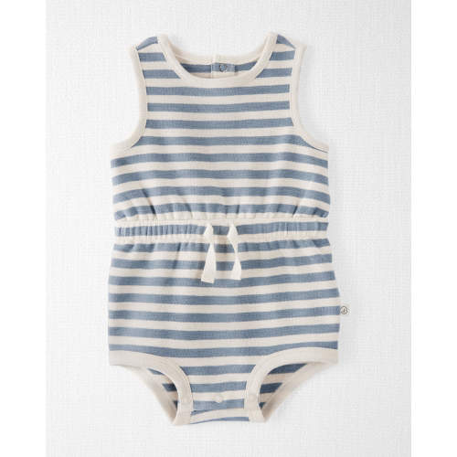 Baby Organic Cotton Blue Striped Bubble Romper - Style,Rhino Grey