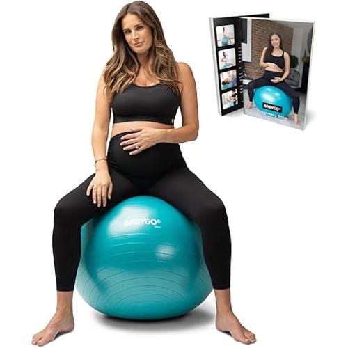 BABYGO Birthing Ball - Pregnancy Yoga Labor & Exercise Ball & Book Set Trimester Targeting, Maternity Physio, Birth & Recovery Plan Included Anti Burst Eco Friendly
